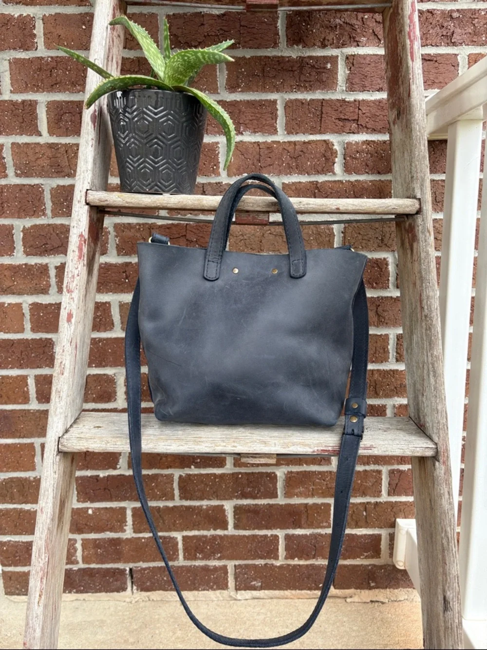 Portland Leather Goods Navy Leather Mini Crossbody Tote - Picture 5 of 6